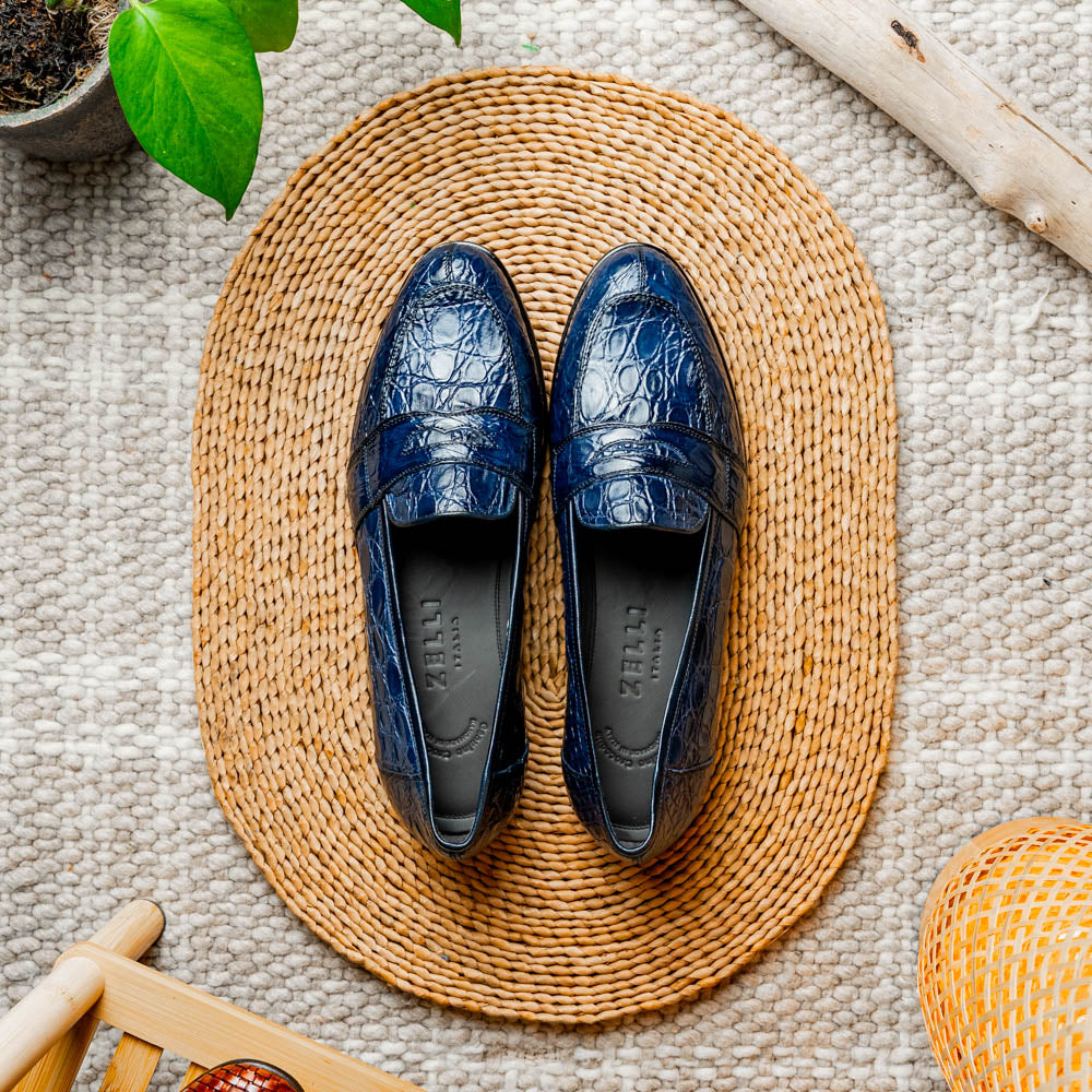 Tuscany Crocodile Penny Loafer | Navy