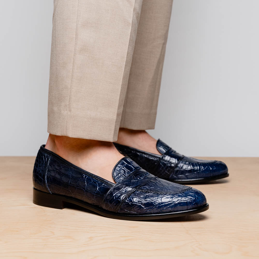 Tuscany Crocodile Penny Loafer | Navy