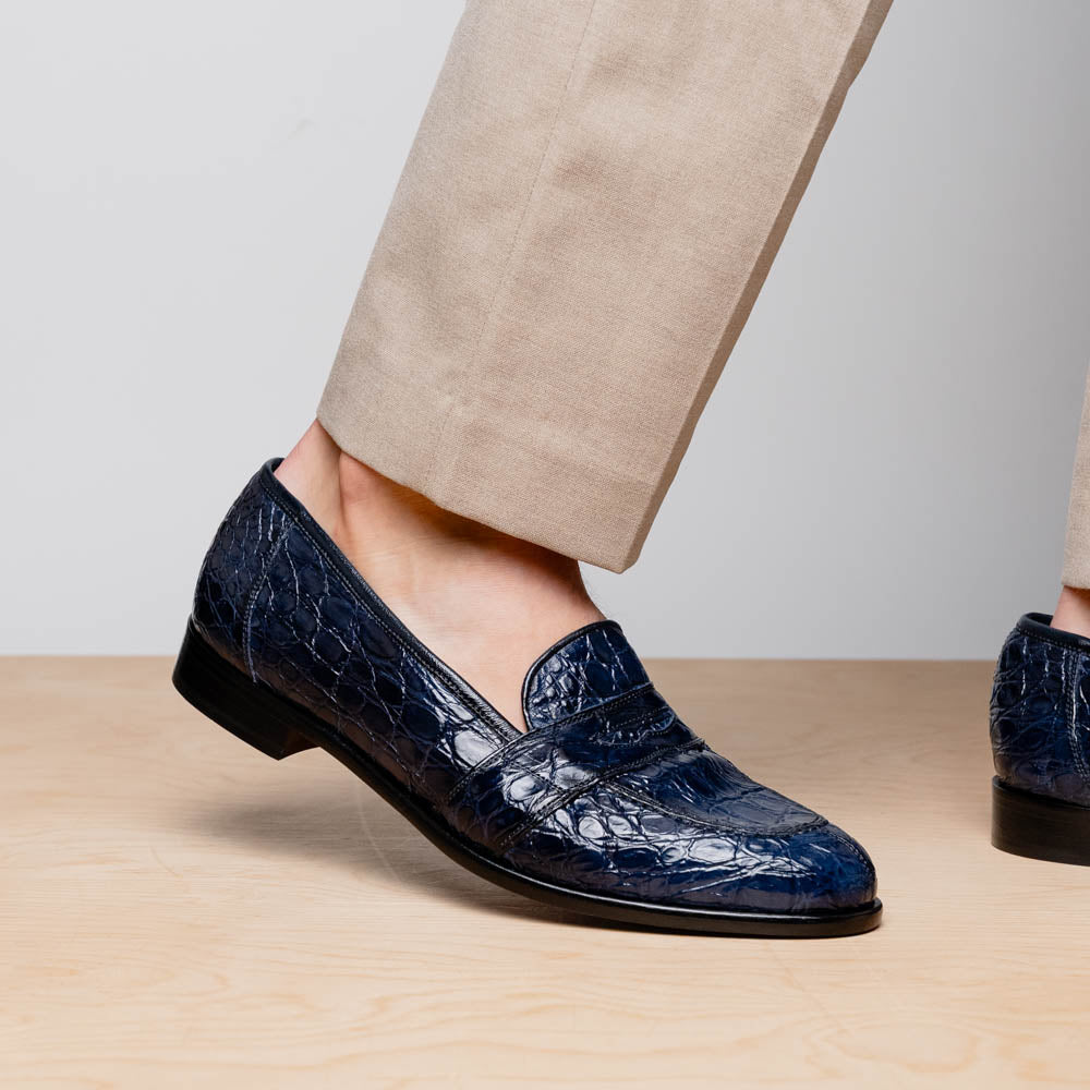 Tuscany Crocodile Penny Loafer | Navy