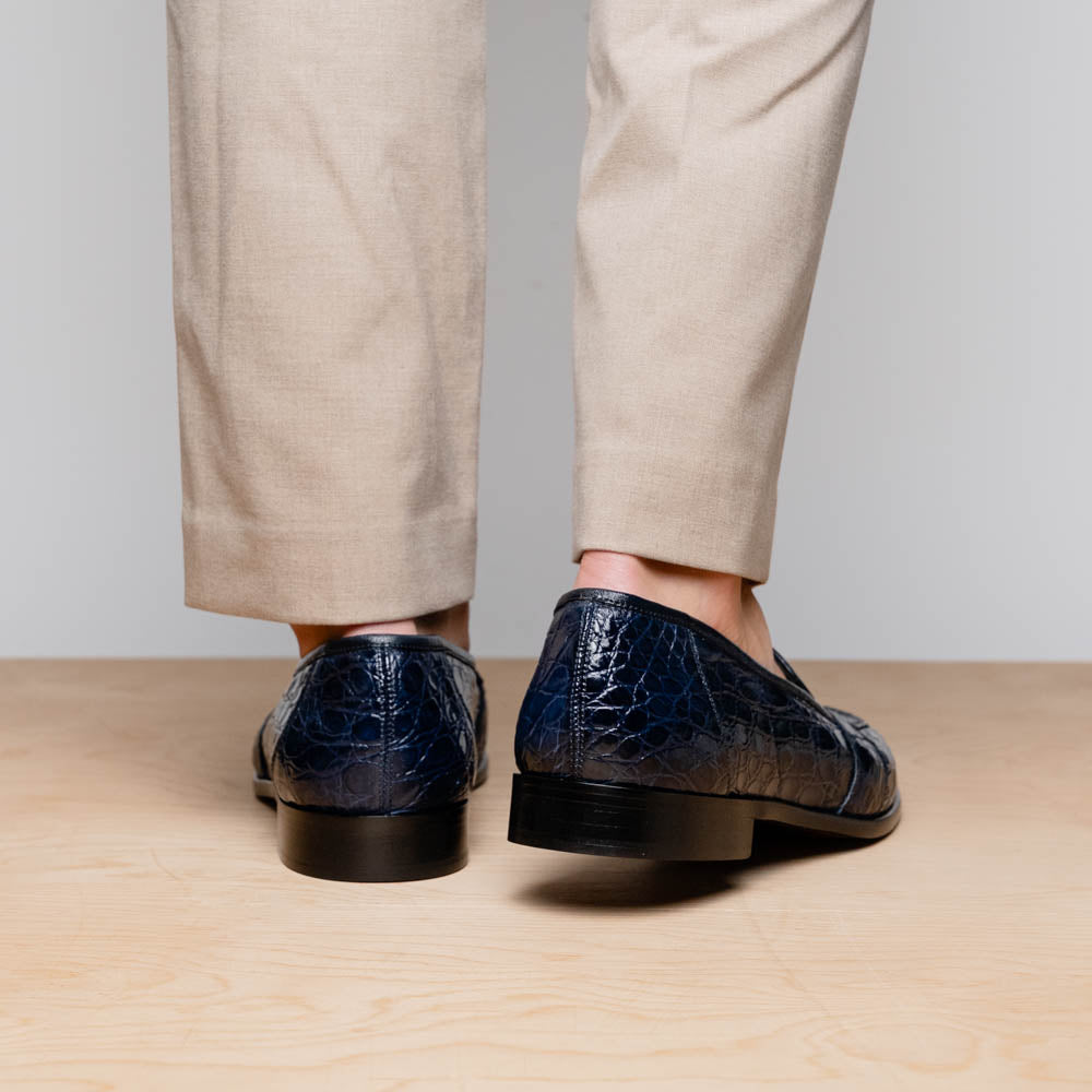 Tuscany Crocodile Penny Loafer | Navy