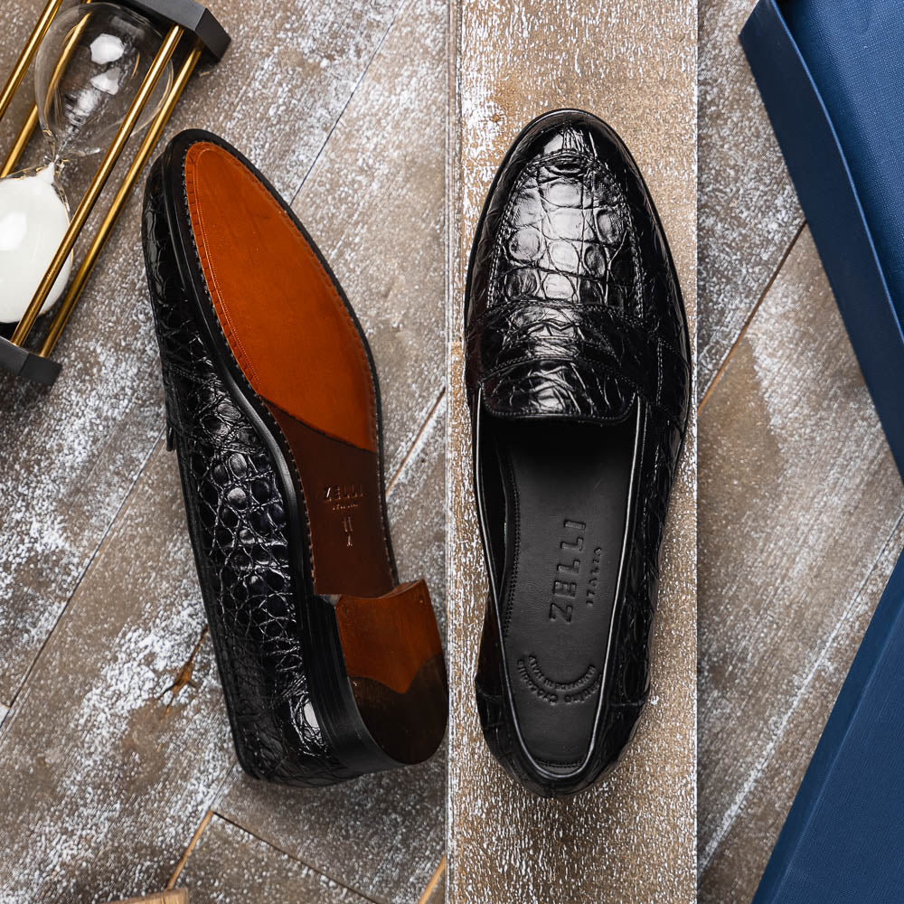 Tuscany Crocodile Penny Loafer | Black