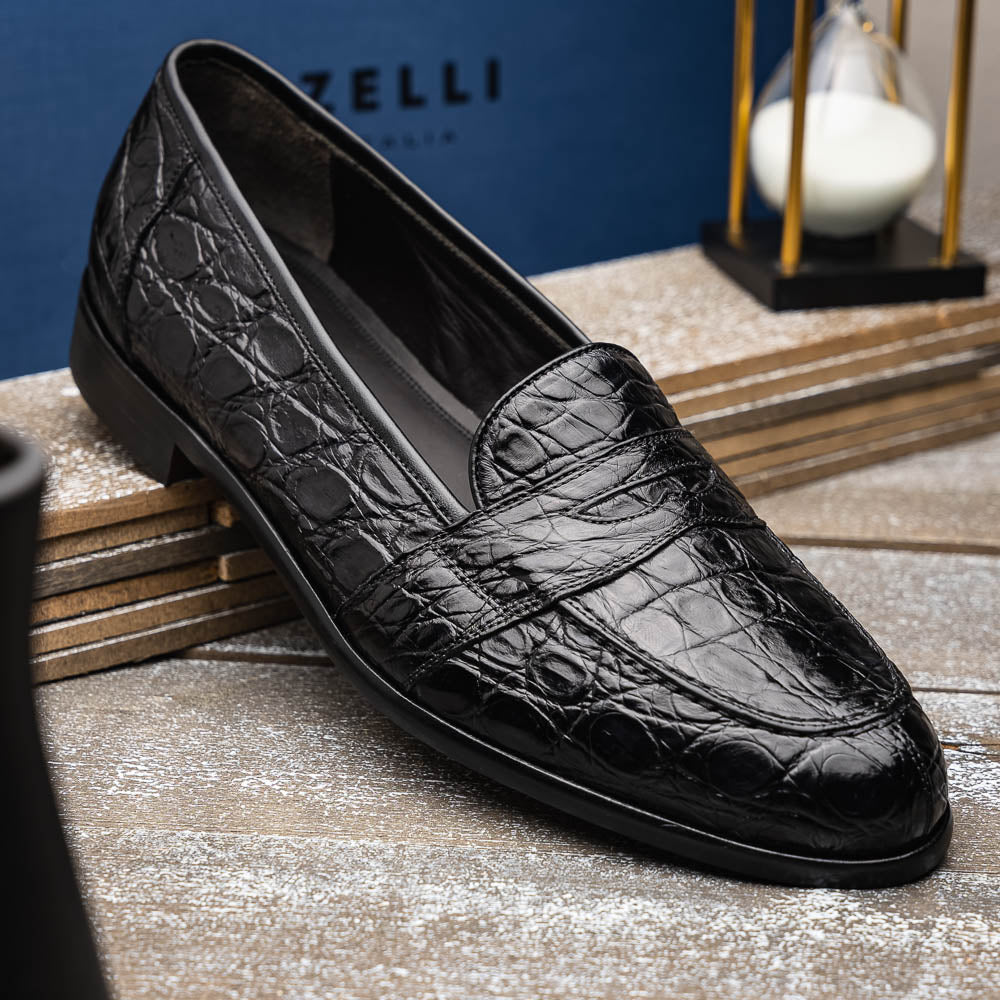Tuscany Crocodile Penny Loafer | Black