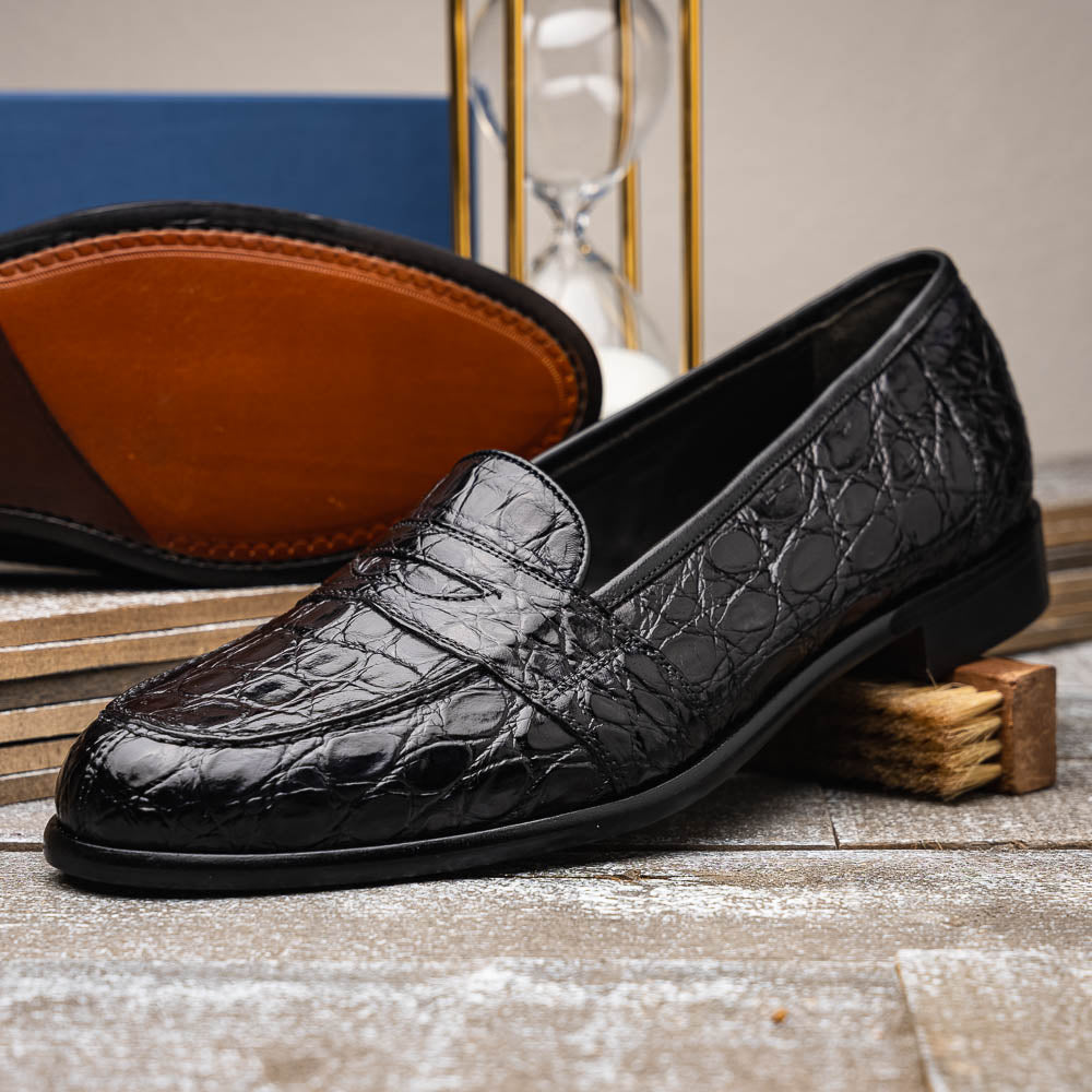 Tuscany Crocodile Penny Loafer | Black