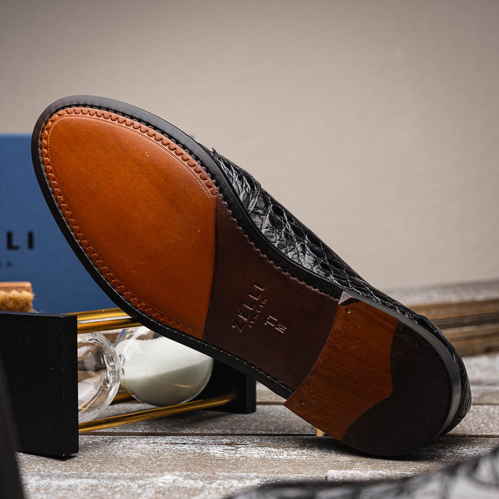 Tuscany Crocodile Penny Loafer | Black