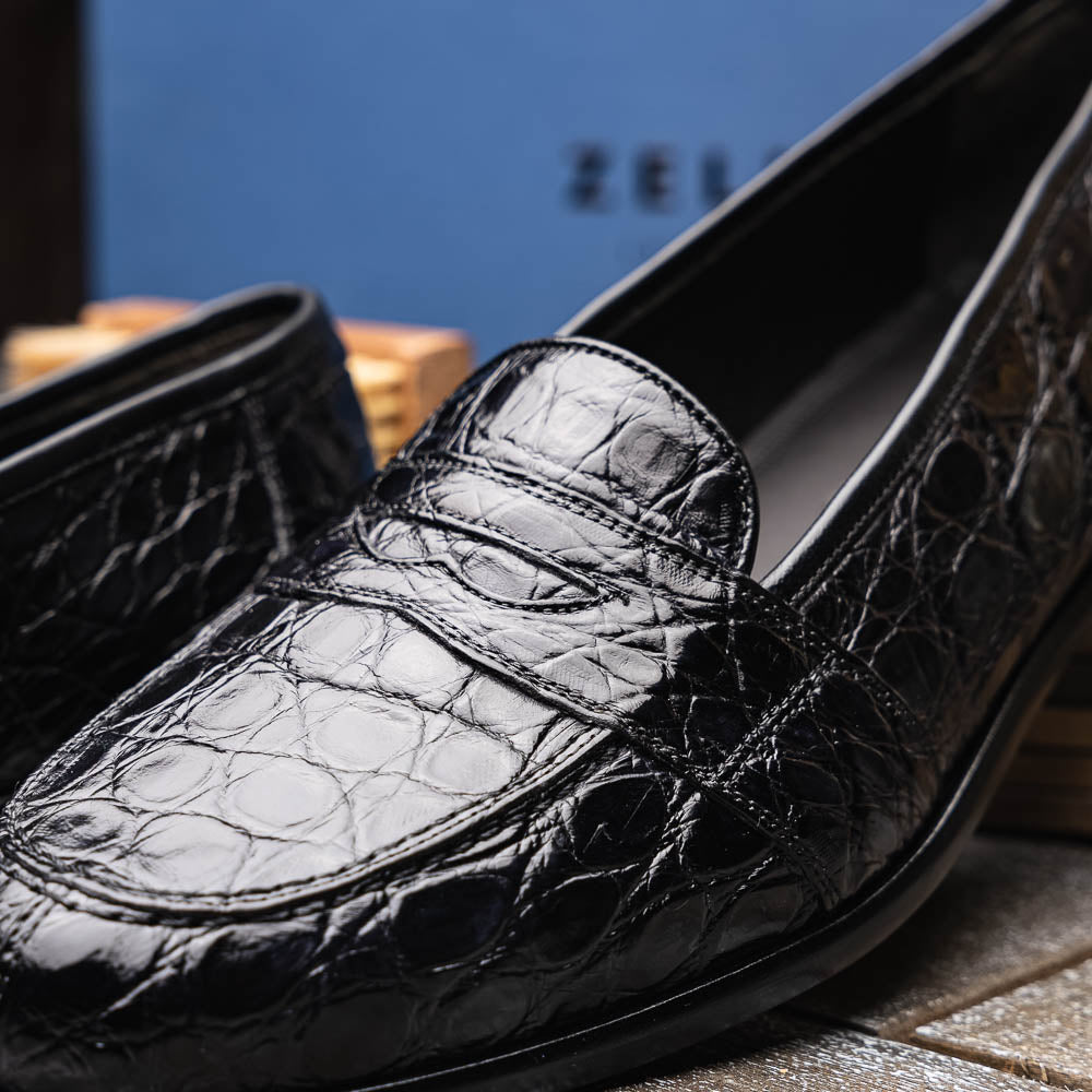Tuscany Crocodile Penny Loafer | Black