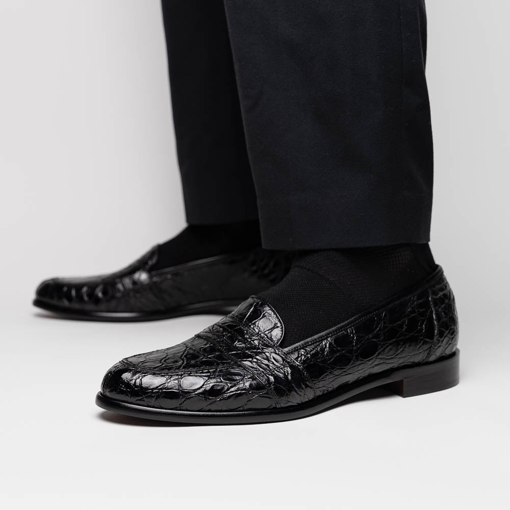Tuscany Crocodile Penny Loafer | Black