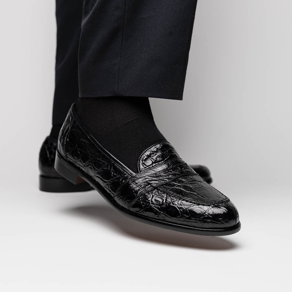 Tuscany Crocodile Penny Loafer | Black