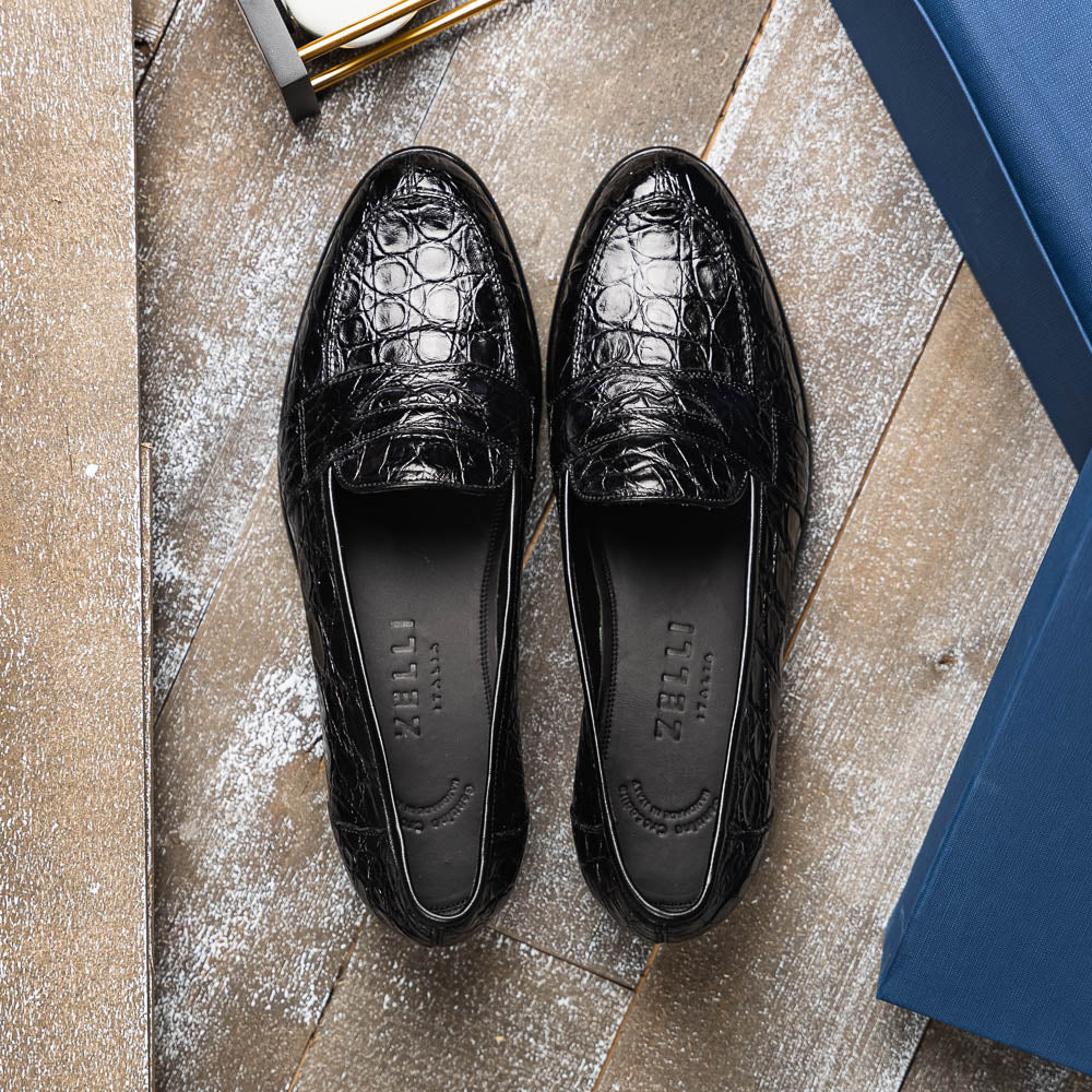 Tuscany Crocodile Penny Loafer | Black