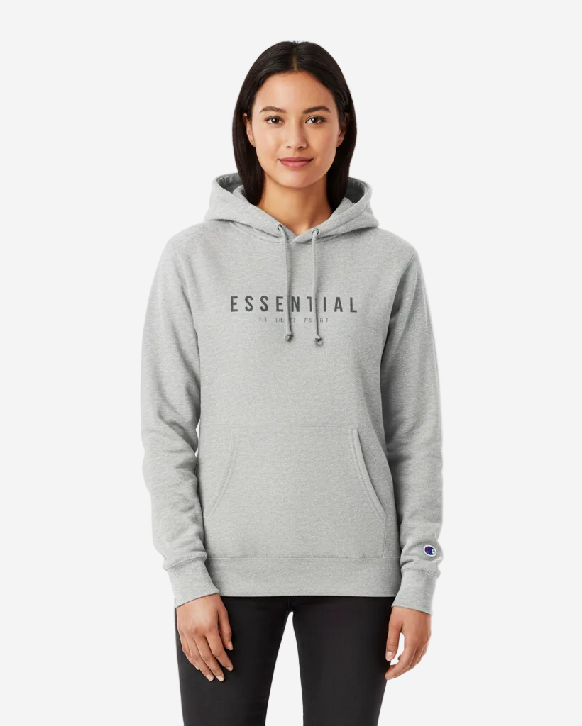 Champion Hoodie in Grey with 'ESSENTIAL by Luxe Teddy' Print | LH519