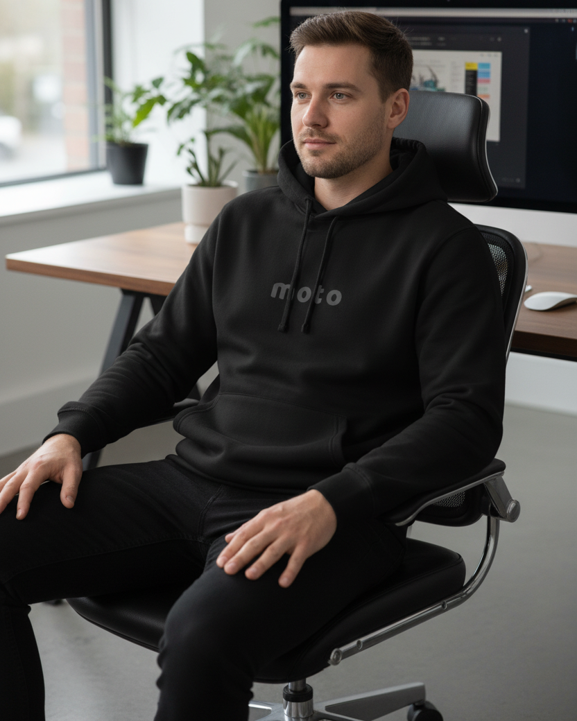 Organic Hoodie with Side Pockets and 'Moto' Sign