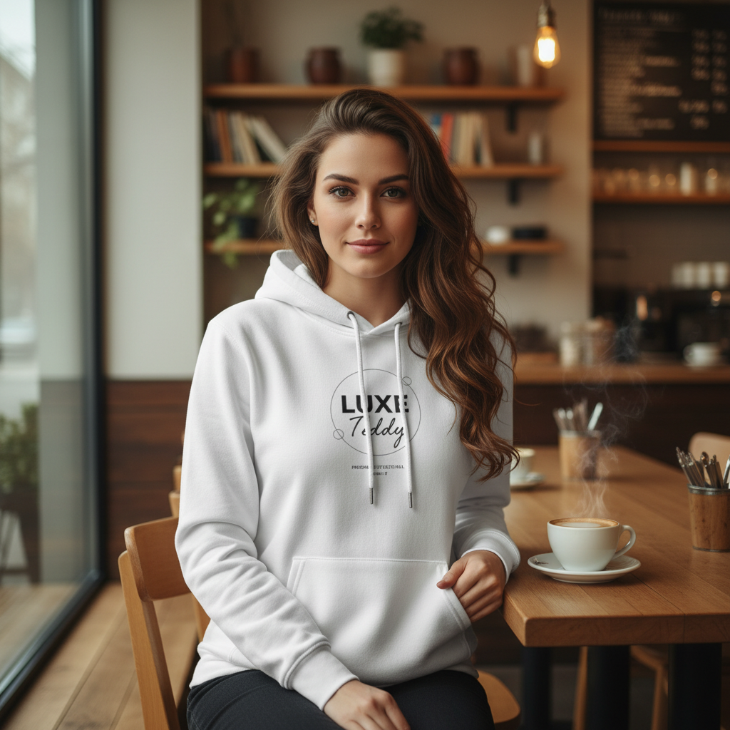 Luxe Teddy Design Organic Hoodie with Side Pockets