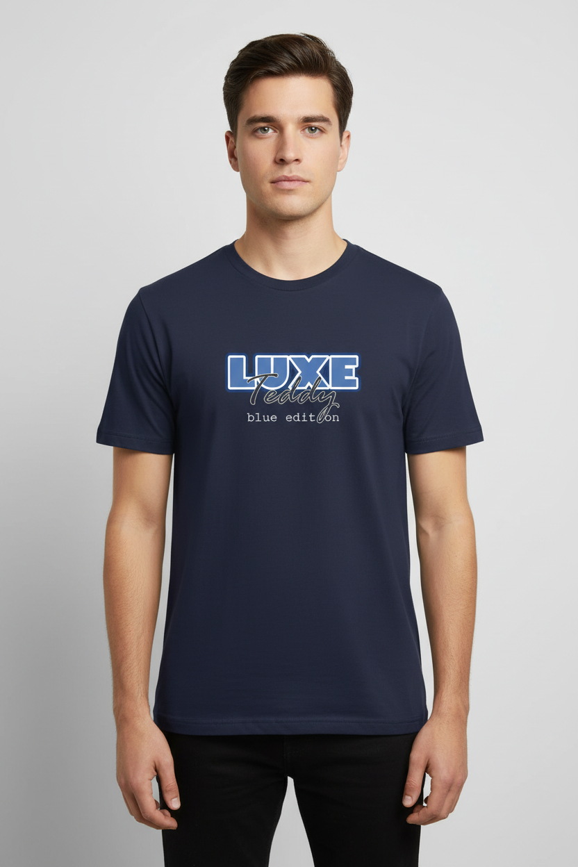 Luxe Teddy 'Blue Edition' Classic Eco T-Shirt in White | LT104B