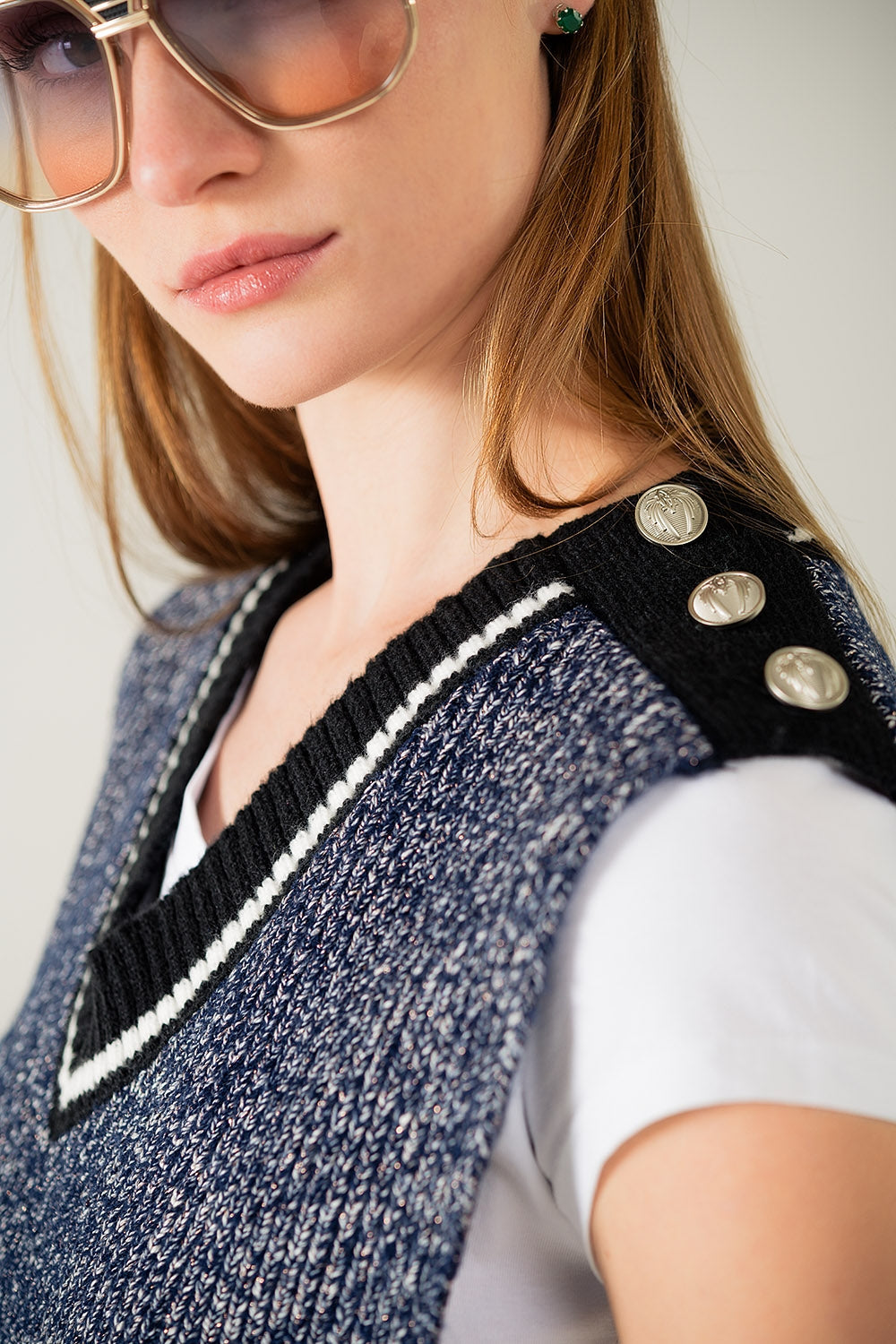 V-Neck Knitted Vest with Open Side
