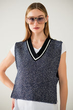 V-Neck Knitted Vest with Open Side