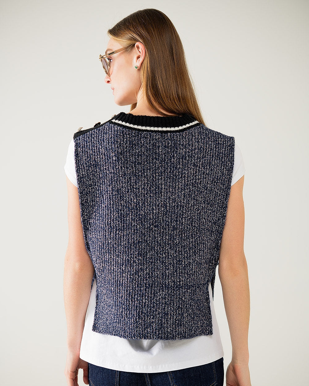 V-Neck Knitted Vest with Open Side