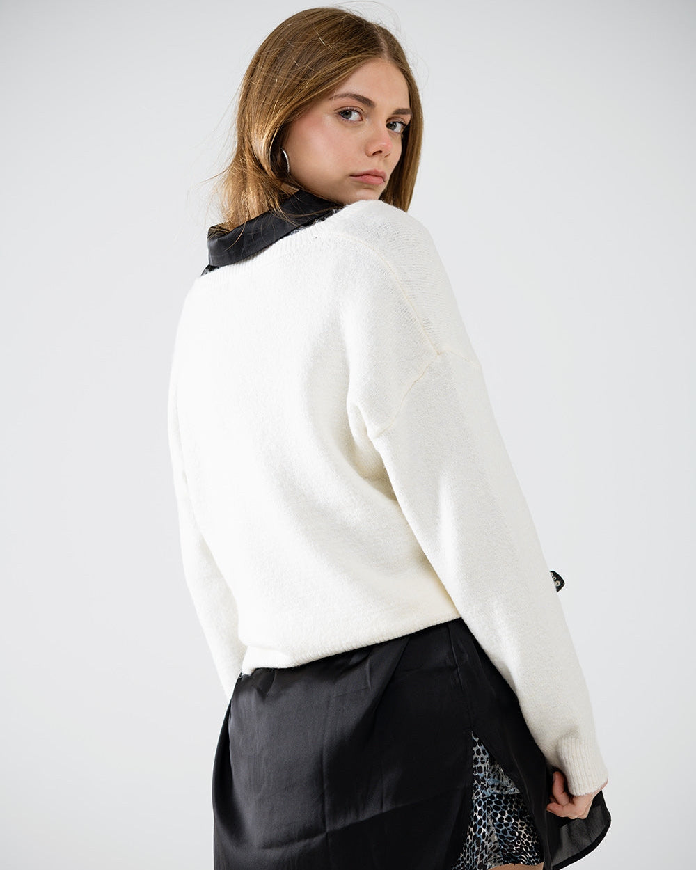 V-Neck Sweater Embellished with Metallic Stars