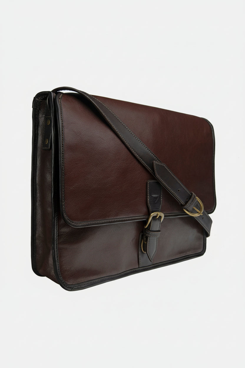 Hidesign Harrison Buffalo Leather Laptop Messenger | Coffee Brown