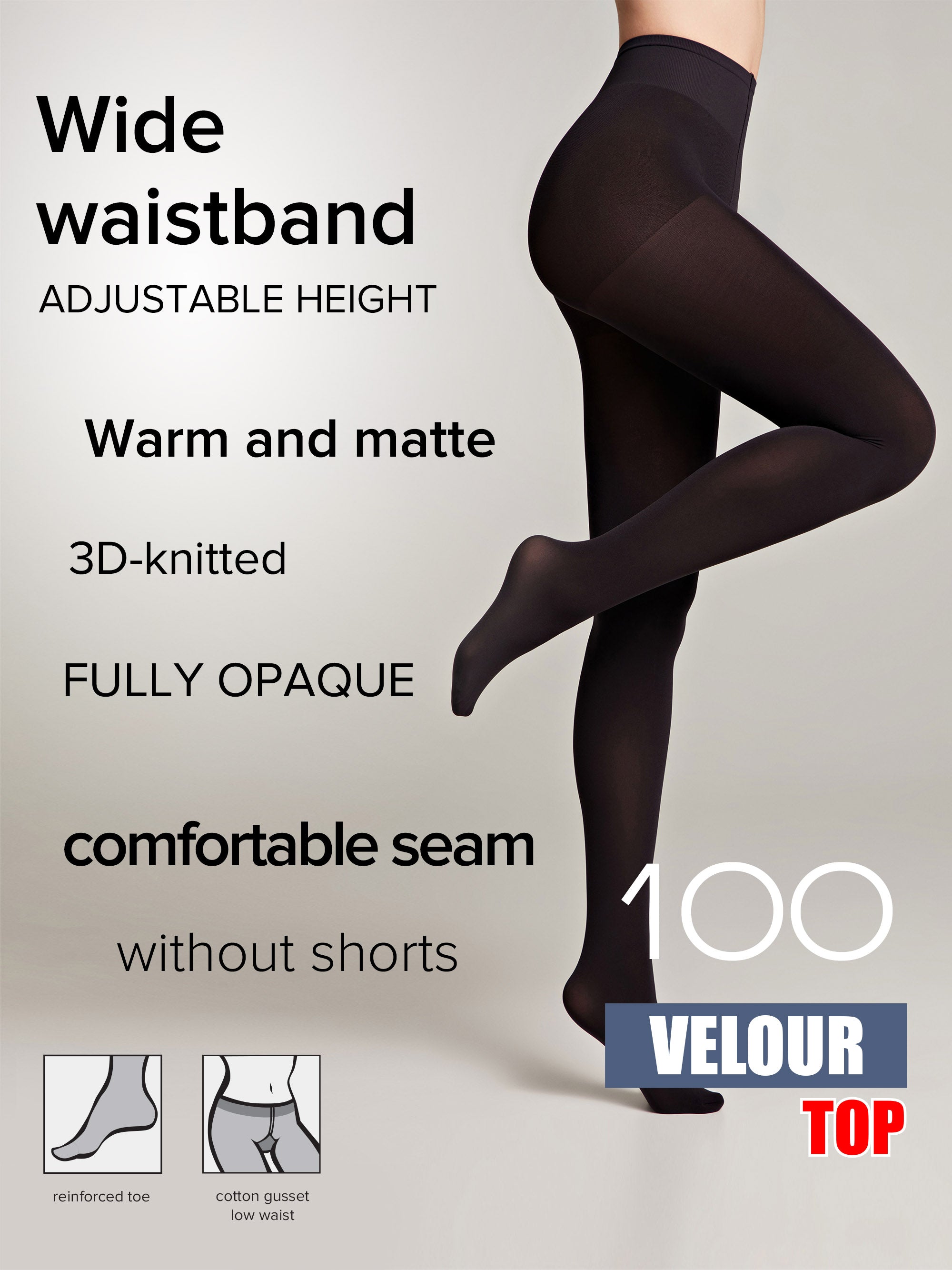 Conte Velour Top Tights 100 Den | Matte Adjustable Waistline
