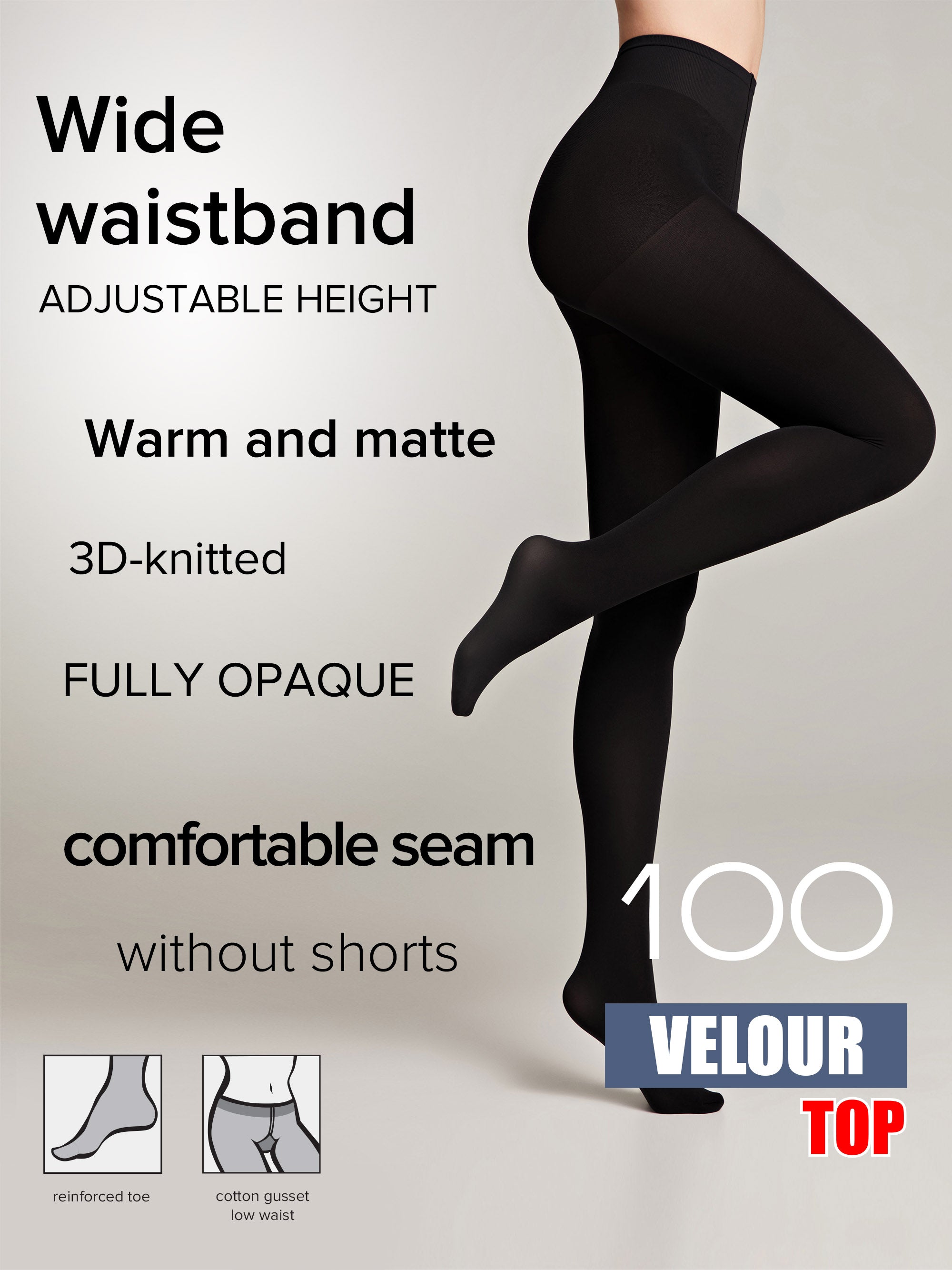 Conte Velour Top Tights 100 Den | Matte Adjustable Waistline