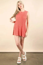 Women's Two-Piece Loungewear Set with Soft & Comfy Slit Sweater | Coral