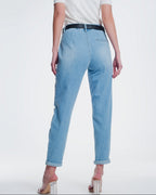 Vintage Ripped Straight Jeans with Studs and Chains