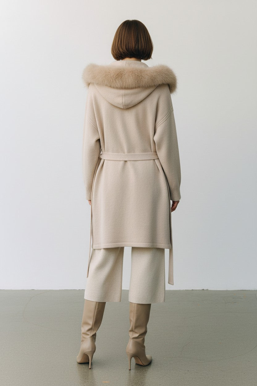 Cashmere Wrap Cardigan with Fox Fur