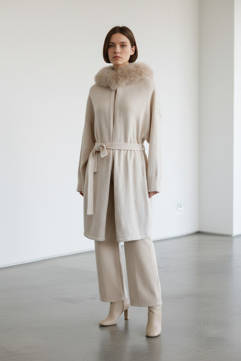 Cashmere Wrap Cardigan with Fox Fur