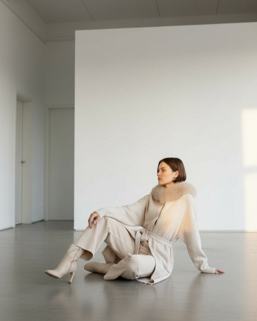 Cashmere Wrap Cardigan with Fox Fur