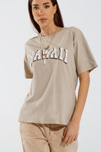Washed Effect Hawaii T-Shirt in Beige