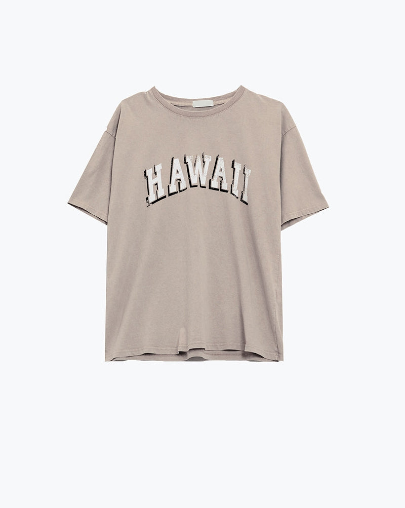 Washed Effect Hawaii T-Shirt in Beige
