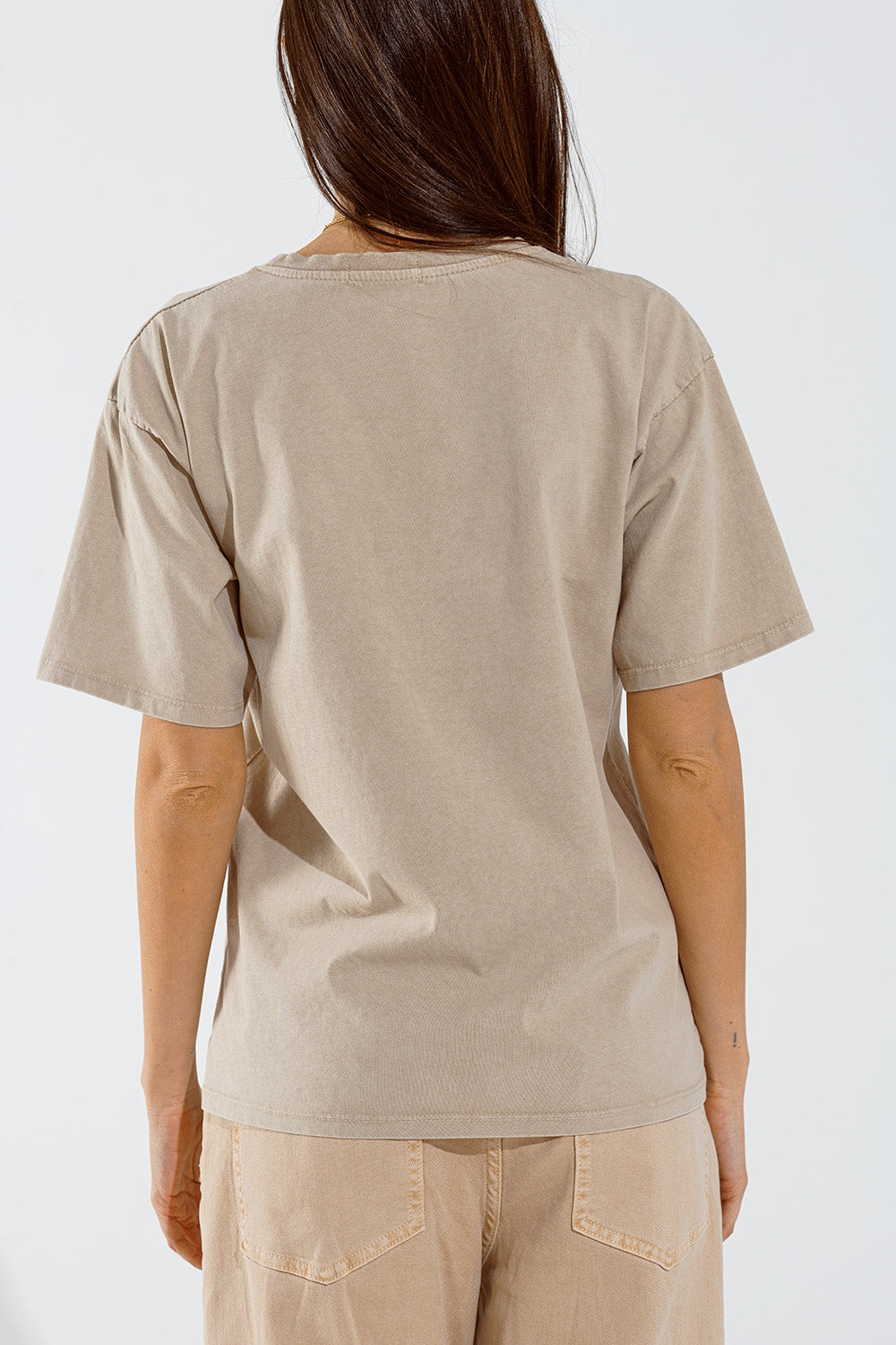 Washed Effect Hawaii T-Shirt in Beige