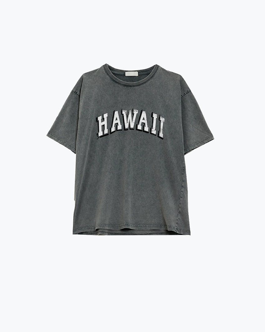 Washed Effect Hawaii T-Shirt in Grey