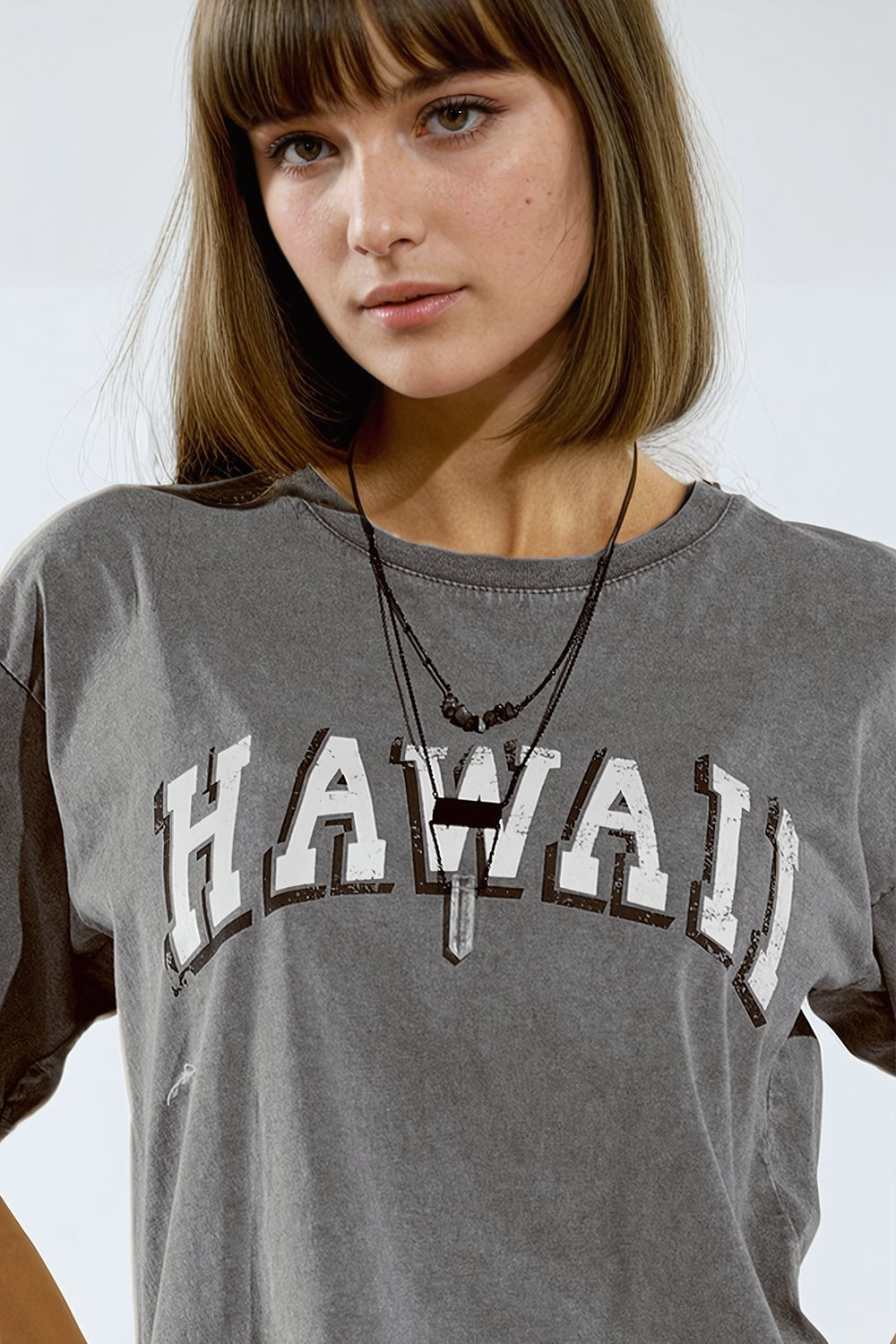 Washed Effect Hawaii T-Shirt in Grey