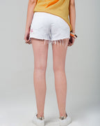 White Denim Shorts with Embroidered Flowers