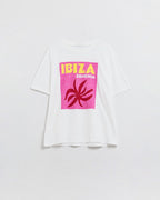 White Ibiza Bohemia Relaxed T-Shirt with Pink Print