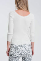 White Knitted Wide Neck Sweater