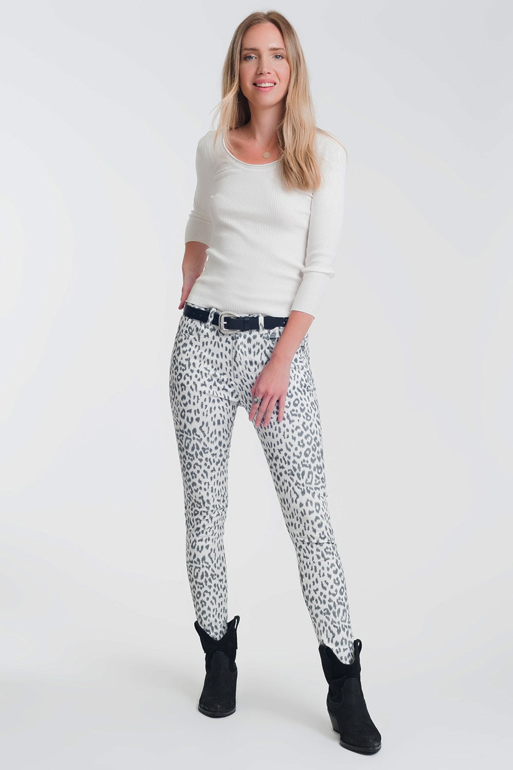 White Knitted Wide Neck Sweater