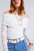 White Lace Bodycon Off Shoulder Top