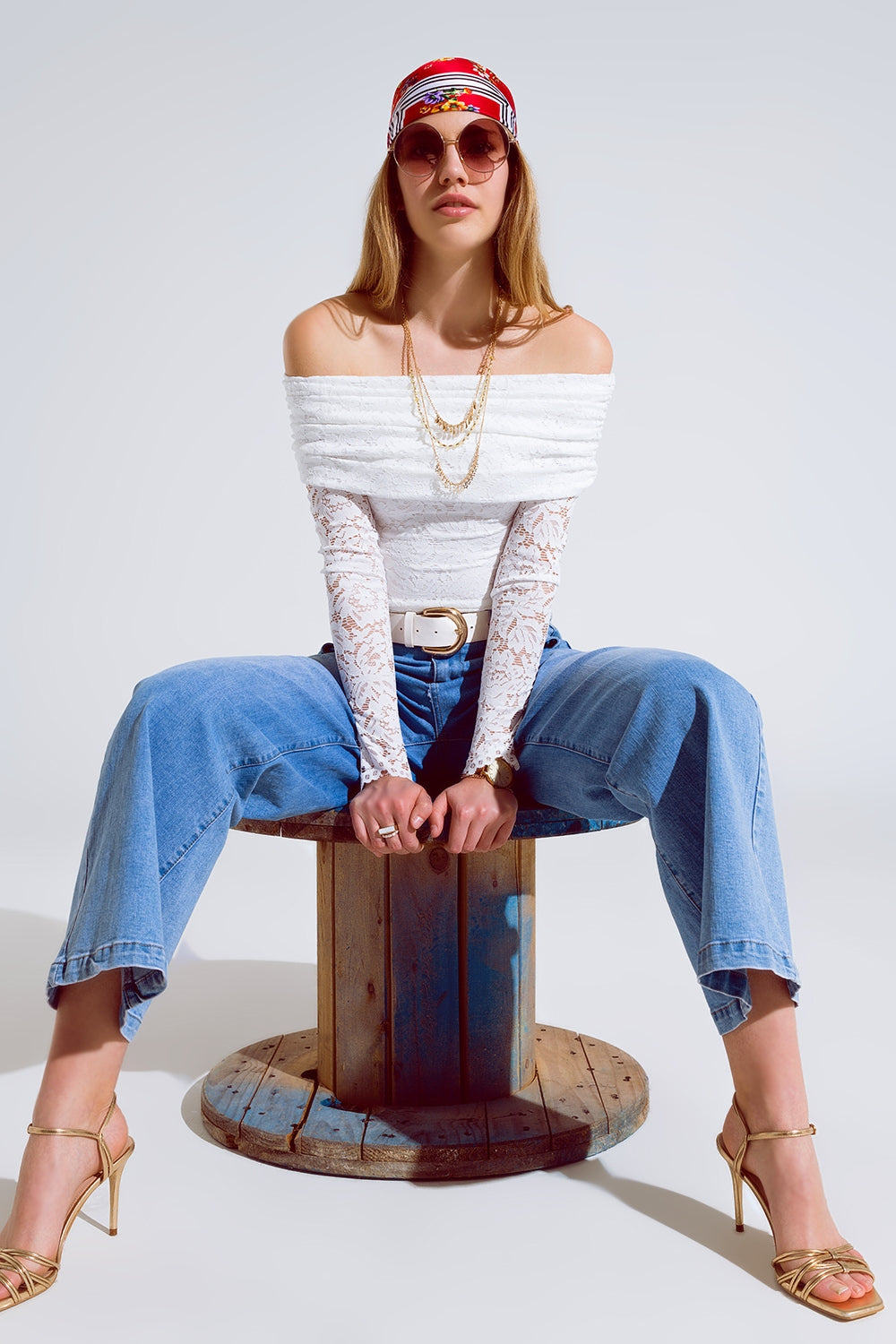 White Lace Bodycon Off Shoulder Top