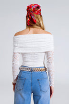 White Lace Bodycon Off Shoulder Top