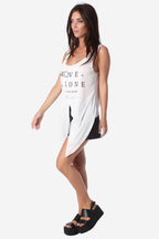 White Logo Tank Top with Center Split