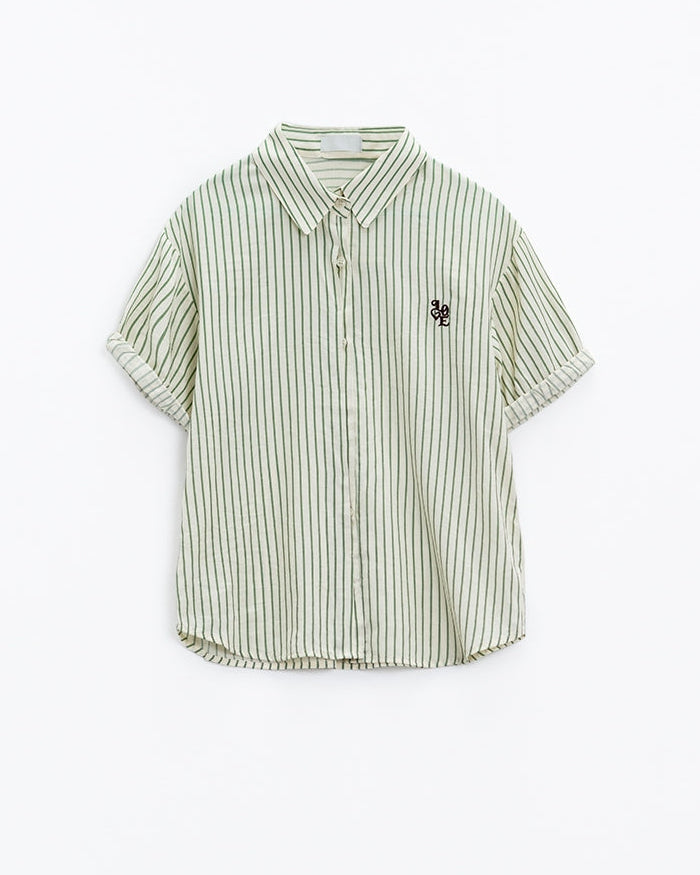 White Striped Blouse with Love Logo on Chest