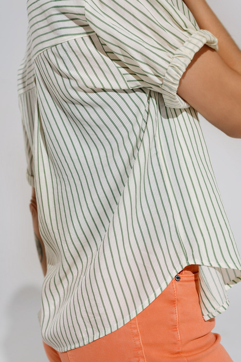 White Striped Blouse with Love Logo on Chest