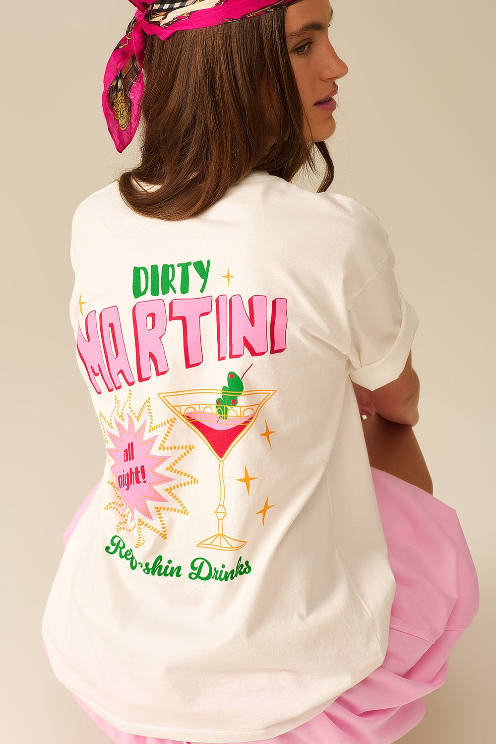White T-Shirt with a Martini Graphic Logo