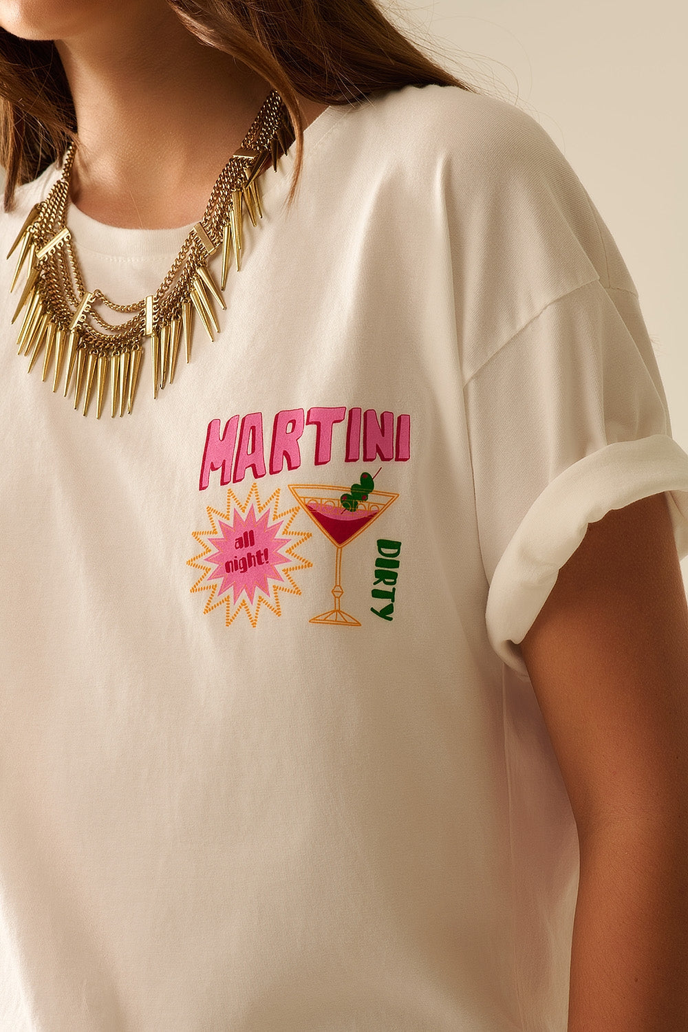 White T-Shirt with a Martini Graphic Logo