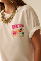 White T-Shirt with a Martini Graphic Logo