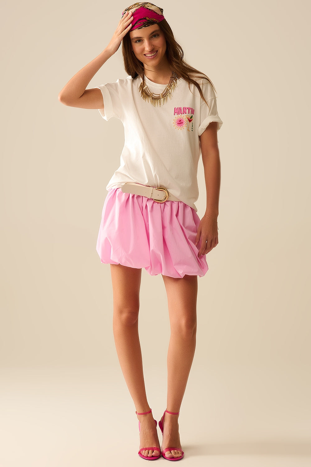 White T-Shirt with a Martini Graphic Logo