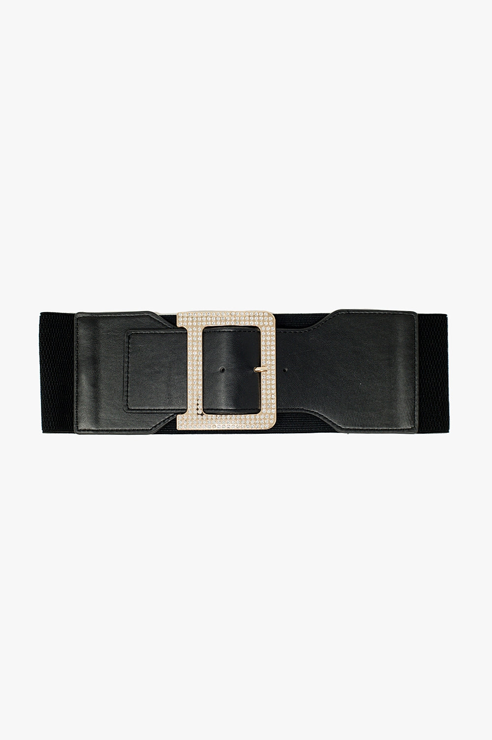 Wide Elastic Black Belt with Rhinestone Details