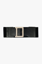 Wide Elastic Black Belt with Rhinestone Details