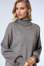 Wide Grey Sweater with Ribbed Sleeves